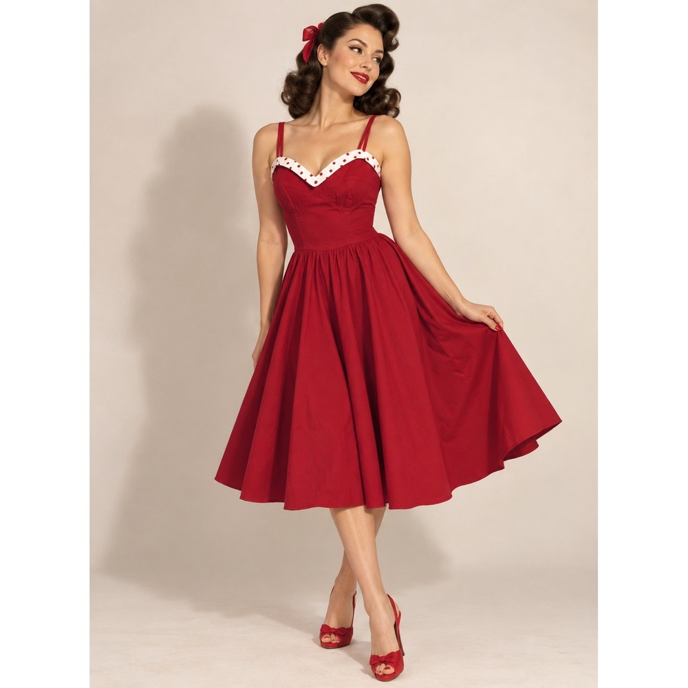 Stop Staring! Alicia Estrada Pinup Red Polka Dot Rockabilly Swing Dress Sz M